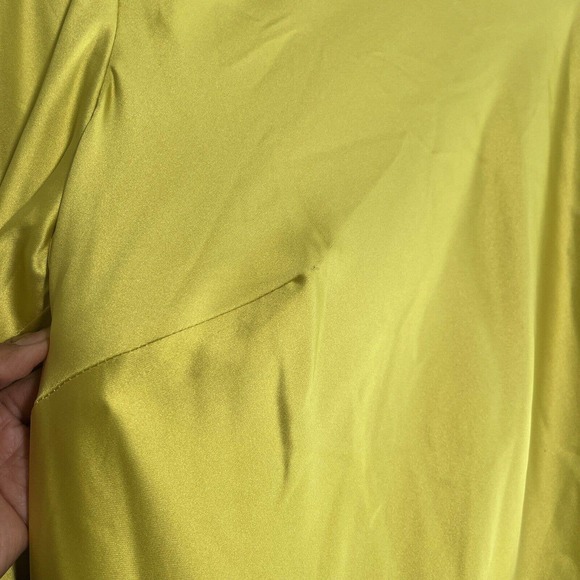 New never used Ieena Mac Duggal Chartreuse Satin Long Blouson Slv Gown s… - Picture 8 of 16